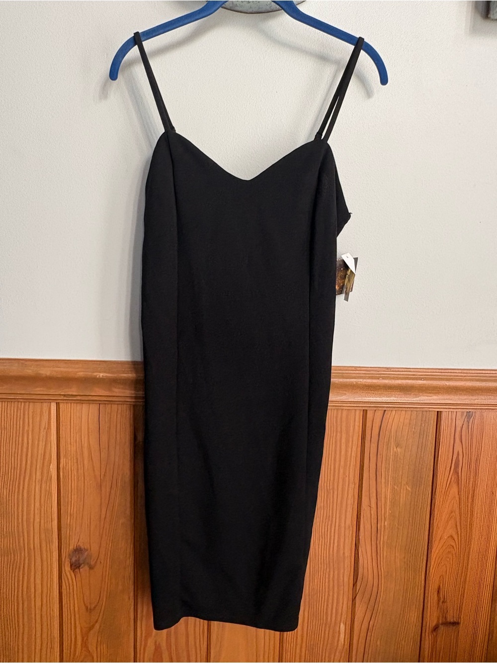 NWT, Classic Black Spaghetti-Strap Midi Dress, Sz L, adjustable straps, slip on